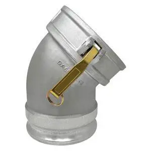 Aluminum Type DA Cam and Groove Hose Fitting, 45 Degree Elbow, 6" Female Camlock x 6" Male Camlock (CAM-60-DA45-AL) Aluminum Type DA Cam and Groove Hose Fitting, 45 Degree Elbow, 6" Female Camlock x 6" Male Camlock (CAM-60-DA45-AL)