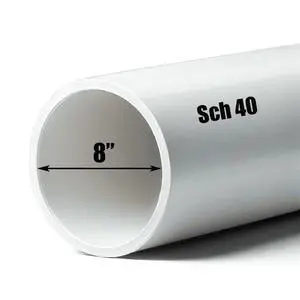 8 Inch Schedule 40 PVC Pipe White Rigid for Culverts, Drainage, Sewer, Stormwater, & DWV (8.625" OD x 7.981" ID) 8 Inch Schedule 40 PVC Pipe White Rigid for Culverts, Drainage, Sewer, Stormwater, & DWV (8.625" OD x 7.981" ID)