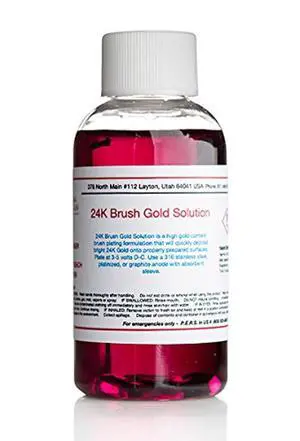 2 oz Liquid - 24k Gold Plating Solution Brush Gold The Fastest, Most Durable, Best Value, Most Consistent Gold Solution from the Most Trusted Name in the Industry Instant Results 2 oz Liquid - 24k Gold Plating Solution Brush Gold The Fastest, Most Durable, Best Value, Most Consistent Gold Solution from the Most Trusted Name in the Industry Instant Results
