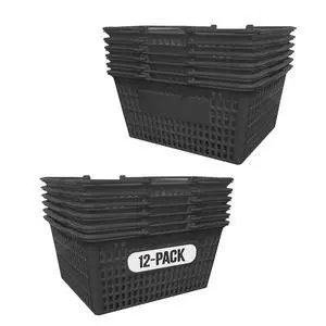 Stackable Plastic Shopping Baskets, Black, Easy-Grip Handles for Grocery, Retail, Liquor Stores, Home Use (Black, 12-pack) Stackable Plastic Shopping Baskets, Black, Easy-Grip Handles for Grocery, Retail, Liquor Stores, Home Use (Black, 12-pack)