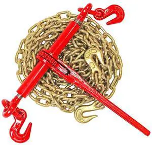 DC Cargo Chain Binder Kit | 3/8" Grade 70 Extra Long 20 Foot Chain - and Load Binder Set | Heavy Duty Ratcheting Chain and Binder | Load Chain and Binders 6,600lb Working Load Limit As Set DC Cargo Chain Binder Kit | 3/8" Grade 70 Extra Long 20 Foot Chain - and Load Binder Set | Heavy Duty Ratcheting Chain and Binder | Load Chain and Binders 6,600lb Working Load Limit As Set