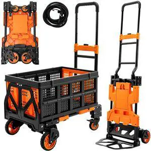 2 in 1 Folding Hand Truck with Collapsible Crate, 400 LBS Capacity Dolly Cart with Wheels, Hand Truck Dolly with 3-Position Height-Adjustable Handle, 59 Bungee Cord with Hooks is Included 2 in 1 Folding Hand Truck with Collapsible Crate, 400 LBS Capacity Dolly Cart with Wheels, Hand Truck Dolly with 3-Position Height-Adjustable Handle, 59 Bungee Cord with Hooks is Included