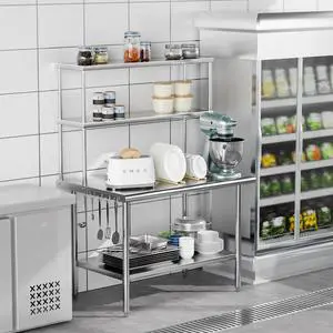 All Stainless Steel Table with Overshelves 48" X 30", NSF Commercial Heavy Duty Pre Table with Adjustable Undershelf & Detachable Hooks for Kitchen Restaurant Hotel Garages All Stainless Steel Table with Overshelves 48" X 30", NSF Commercial Heavy Duty Pre Table with Adjustable Undershelf & Detachable Hooks for Kitchen Restaurant Hotel Garages