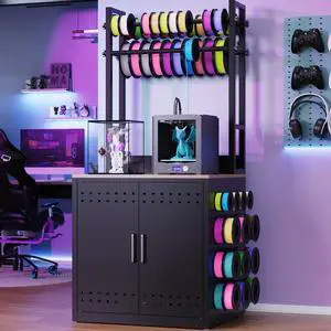 3D Printer Stand with Filament Storage Heavy Duty 3D Printer Table Workstation, Metal I-Beam Frame with Adjustable Filament Holders & Pegboard for Workshop Studio Home Office, Black 3D Printer Stand with Filament Storage Heavy Duty 3D Printer Table Workstation, Metal I-Beam Frame with Adjustable Filament Holders & Pegboard for Workshop Studio Home Office, Black