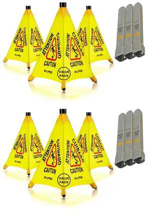 Caution Wet Floor Sign 6 Pack - Pop Up Slippery When Wet Sign, Wall Mounted Foldable Bilingual Yellow Safety Warning Caution Cone for Commercial & Office Use (20 Inches) Caution Wet Floor Sign 6 Pack - Pop Up Slippery When Wet Sign, Wall Mounted Foldable Bilingual Yellow Safety Warning Caution Cone for Commercial & Office Use (20 Inches)