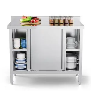 Stainless Steel Table with Cabinet 39" x 19",Commercial Pre Table with Backsplash, Heavy Duty with 2 Sliding Doors, Large Space Storage for Kitchen Restaurant Hotel Garage Warehouse Stainless Steel Table with Cabinet 39" x 19",Commercial Pre Table with Backsplash, Heavy Duty with 2 Sliding Doors, Large Space Storage for Kitchen Restaurant Hotel Garage Warehouse