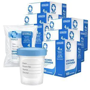 Sterile Specimen Cups 4 oz (Pack of 600) Individually Bagged Clear Urine Collection Cups with Leak-Proof Screw-On Lids Sterile Specimen Cups 4 oz (Pack of 600) Individually Bagged Clear Urine Collection Cups with Leak-Proof Screw-On Lids