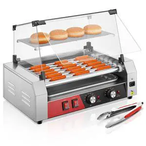 Hot Dog Roller, 7 Rollers 18 Hot Dog Capacity,1050W Stainless Steel Hot Dog Machine with Bun Shelf, Drip Tray, Glass Cover & Dual Temp Control for for Kitchen, Party, and Canteen Use Hot Dog Roller, 7 Rollers 18 Hot Dog Capacity,1050W Stainless Steel Hot Dog Machine with Bun Shelf, Drip Tray, Glass Cover & Dual Temp Control for for Kitchen, Party, and Canteen Use