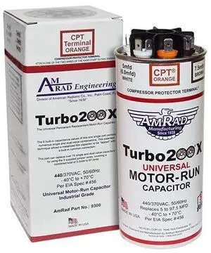Turbo 200X Universal Motor Run Capacitor, 97.5 Mfd w/CPT Terminal Turbo 200X Universal Motor Run Capacitor, 97.5 Mfd w/CPT Terminal
