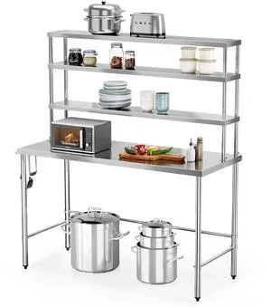 Open Base Stainless Steel Table with Overshelves 60" X 24", NSF Commercial Heavy Duty Pre Table with Adjustable Undershelf & Detachable Hooks for Kitchen Restaurant Open Base Stainless Steel Table with Overshelves 60" X 24", NSF Commercial Heavy Duty Pre Table with Adjustable Undershelf & Detachable Hooks for Kitchen Restaurant