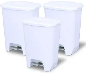 3 Pack 20 Gal Trash Can - Plastic Kitchen Waste Bin with Odor Protection of Lid - Hands Free with Step On Foot Pedal and Garbage Bag Rings, White 3 Pack 20 Gal Trash Can - Plastic Kitchen Waste Bin with Odor Protection of Lid - Hands Free with Step On Foot Pedal and Garbage Bag Rings, White