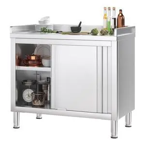 Stainless Steel Cabinet with Baffle 39"x20", Commercial Kitchen Work Table for Prep&Work, Kitchen Cabinet with Sliding Doors,Heavy Duty Prep Table for Restaurant,Garage,Warehouse Stainless Steel Cabinet with Baffle 39"x20", Commercial Kitchen Work Table for Prep&Work, Kitchen Cabinet with Sliding Doors,Heavy Duty Prep Table for Restaurant,Garage,Warehouse