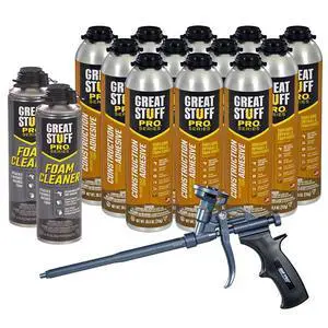 Construction Adhesive for Wall & Floor 26.5oz, Polyurethane Foam Adhesive for Subfloors, Drywall & Foam Panels, One Component, Off White, Pack of 12 with Applicator (PTFE Coated Gun) Construction Adhesive for Wall & Floor 26.5oz, Polyurethane Foam Adhesive for Subfloors, Drywall & Foam Panels, One Component, Off White, Pack of 12 with Applicator (PTFE Coated Gun)
