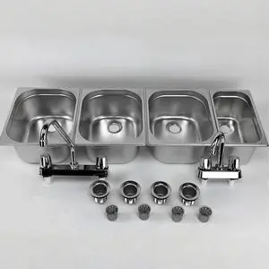 3 Large + 1 Small Hand Washing- 4 Compartment Drop-in Stainless Steel Sink | Portable 3 Large + 1 Small sink with Dual faucet, bar drains, & basket strainers included. for food truck & concession stan 3 Large + 1 Small Hand Washing- 4 Compartment Drop-in Stainless Steel Sink | Portable 3 Large + 1 Small sink with Dual faucet, bar drains, & basket strainers included. for food truck & concession stan