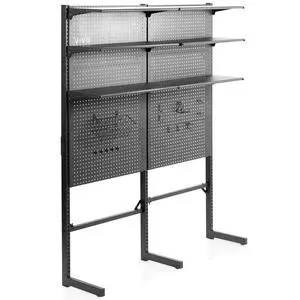 Freestanding Modular Steel Pegboard System, 74 inch High Magnetic Accessory Organizer for Home and Office, Black, PP-2-PB058 Freestanding Modular Steel Pegboard System, 74 inch High Magnetic Accessory Organizer for Home and Office, Black, PP-2-PB058