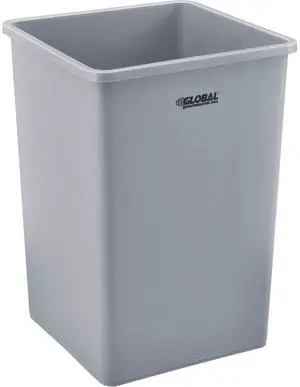 Square Plastic Garbage Can, 35 Gallon Capacity, Indoor/Outdoor Rated, 19-1/2"W x 19-1/2"D x 27-4/5"H, Utility Trash Can, No Lid, Gray Square Plastic Garbage Can, 35 Gallon Capacity, Indoor/Outdoor Rated, 19-1/2"W x 19-1/2"D x 27-4/5"H, Utility Trash Can, No Lid, Gray