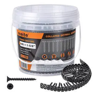 Collated Drywall Screw #6 x 1-5/8 inch Coarse Thread Drywall to Wood Screws for Gypsum Board Partition Wall Ceiling Sheetrock 1000 Count, 8 Buckets Collated Drywall Screw #6 x 1-5/8 inch Coarse Thread Drywall to Wood Screws for Gypsum Board Partition Wall Ceiling Sheetrock 1000 Count, 8 Buckets