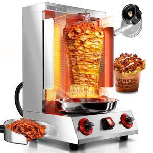 Shawarma Grill Machine - 22lbs Gas Vertical Rotisserie with Heat Shields and 2 Burners, 122°F to 752°F Stainless Steel Gyro Machine for Chicken, Beef, Party and Commercial Use Shawarma Grill Machine - 22lbs Gas Vertical Rotisserie with Heat Shields and 2 Burners, 122°F to 752°F Stainless Steel Gyro Machine for Chicken, Beef, Party and Commercial Use