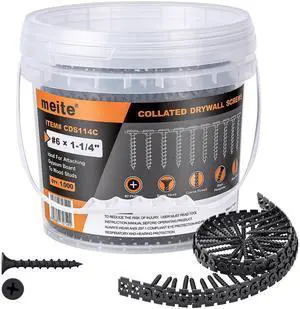 Collated Drywall Screw #6 x 1-1/4 inch Coarse Thread Drywall to Wood Screws for Wood Framing Drywall Sheetrock 1000 Count, 8 Buckets Collated Drywall Screw #6 x 1-1/4 inch Coarse Thread Drywall to Wood Screws for Wood Framing Drywall Sheetrock 1000 Count, 8 Buckets