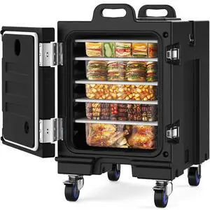 Food Warmer, 81 Qt LLDPE Insulated Food Pan Carrier for Hot/Cold Food, w/Double Buckles, Lockable Wheels, Handles, Stackable Design, Commercial Thermal Hot Box for 5 Full-Size Pans Food Warmer, 81 Qt LLDPE Insulated Food Pan Carrier for Hot/Cold Food, w/Double Buckles, Lockable Wheels, Handles, Stackable Design, Commercial Thermal Hot Box for 5 Full-Size Pans