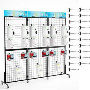 Grid Wall Panels Display Stand - 3pcs with 21 Hooks, 2*5.6ft Display Racks For Vendor Events Art Display Panels Linkable Heavy Duty Floor Standing Movable Retail Display Stand Metal Shelf Grid Wall Panels Display Stand - 3pcs with 21 Hooks, 2*5.6ft Display Racks For Vendor Events Art Display Panels Linkable Heavy Duty Floor Standing Movable Retail Display Stand Metal Shelf
