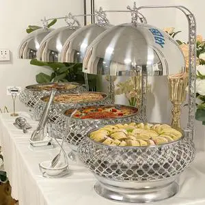 6QT Silver Party Wedding Table Setting Food Warmer Golden Fancy Elegant Cheffing Dishes with Hanging Lid Gold Chaffing Dishes (Silver, 6L) 6QT Silver Party Wedding Table Setting Food Warmer Golden Fancy Elegant Cheffing Dishes with Hanging Lid Gold Chaffing Dishes (Silver, 6L)