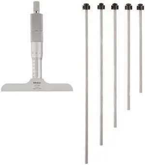 129-115 Vernier Depth Gauge, Interchangeable Rods, Micrometer Type, 0-100mm Range, 0.001mm Graduation, +/-0.0033mm Accuracy, 101.6mm x 16mm Base, 4 Rods 129-115 Vernier Depth Gauge, Interchangeable Rods, Micrometer Type, 0-100mm Range, 0.001mm Graduation, +/-0.0033mm Accuracy, 101.6mm x 16mm Base, 4 Rods