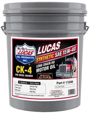 11248 Synthetic SAE 15W-40 CK-4 Truck Oil, 5 Gallon Pail 11248 Synthetic SAE 15W-40 CK-4 Truck Oil, 5 Gallon Pail