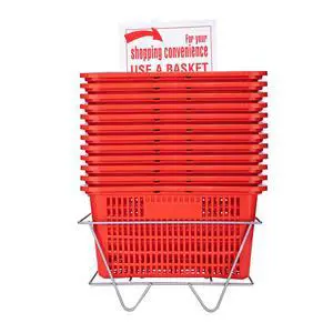 Red Shopping Baskets With Stand - Set of 12 - Basket Dimension 8-1/2"H x 12"W x 17"L - Perfect for Retail, Thrift, Grocery, and Convenience Stores - Holds 5 Gallons of Merchandise - Ideal Red Shopping Baskets With Stand - Set of 12 - Basket Dimension 8-1/2"H x 12"W x 17"L - Perfect for Retail, Thrift, Grocery, and Convenience Stores - Holds 5 Gallons of Merchandise - Ideal