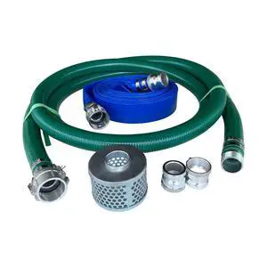 2" Pump Hose Kit, Includes 2 inch x 20 ft Green PVC Suction Hose, 2 inch x 50 ft Blue Lay Flat Discharge Hose, Plated Steel Suction Strainer and Two Additional Male Cam and Groove Adapters 2" Pump Hose Kit, Includes 2 inch x 20 ft Green PVC Suction Hose, 2 inch x 50 ft Blue Lay Flat Discharge Hose, Plated Steel Suction Strainer and Two Additional Male Cam and Groove Adapters
