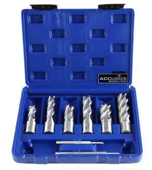 Slugger Cutter Set, 9/16", 11/13", & 13/16" Cut Dia., 1" & 2" Cut Depth, 3/4" Weldon Shank, 2 Pilot Pins, 8 Pcs, 0519-0002 | 9/16", 11/16", 13/16" C.D.; 1" & 2" Cut Depth, 3/4" Weldon Shank, 8 Pcs Slugger Cutter Set, 9/16", 11/13", & 13/16" Cut Dia., 1" & 2" Cut Depth, 3/4" Weldon Shank, 2 Pilot Pins, 8 Pcs, 0519-0002 | 9/16", 11/16", 13/16" C.D.; 1" & 2" Cut Depth, 3/4" Weldon Shank, 8 Pcs