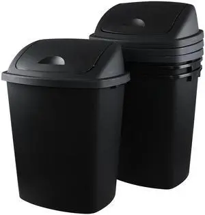 4-Pack 18 Gallon Large Plastic Trash Can with Swing Lid, Black | Swing-Top Garbage Can, Ideal For Kitchen & Commercial Waste Storage 4-Pack 18 Gallon Large Plastic Trash Can with Swing Lid, Black | Swing-Top Garbage Can, Ideal For Kitchen & Commercial Waste Storage