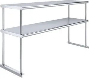 Stainless Steel Double Overshelf for Prep Work Table | 18" x 60" NSF Certified | Adjustable 2-Tier Over Shelf for Commercial Kitchen or Restaurant Use Stainless Steel Double Overshelf for Prep Work Table | 18" x 60" NSF Certified | Adjustable 2-Tier Over Shelf for Commercial Kitchen or Restaurant Use