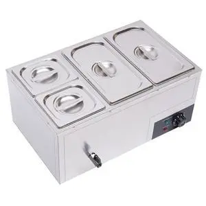 Bain Marie Buffet 4-Pan 850W Electric Steam Table Food Warmer with Lids - Stainless Steel Commercial 21.2Qt(20L) Capacity for Restaurants, Catering, Buffets Bain Marie Buffet 4-Pan 850W Electric Steam Table Food Warmer with Lids - Stainless Steel Commercial 21.2Qt(20L) Capacity for Restaurants, Catering, Buffets
