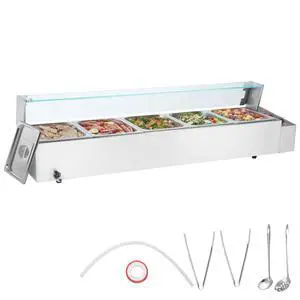 5-Pan Commercial Food Warmer, 5 x 12QT Electric Steam Table with Glass Cover, 1700W Countertop Stainless Steel Buffet Bain Marie 86-185°F Temp Control for Catering, Restaurants, Silver 5-Pan Commercial Food Warmer, 5 x 12QT Electric Steam Table with Glass Cover, 1700W Countertop Stainless Steel Buffet Bain Marie 86-185°F Temp Control for Catering, Restaurants, Silver