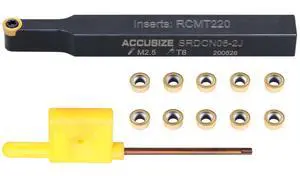 Accusize SRDCN06-2J Indexable Tool Holder, 3/8 x 3-1/2 in, 2376-0006INS | 3/8" Square Shank, 3-1/2" OAL, Carbide RCMT22 Insert, 0° Lead Angle, Add'l 10 Inserts Accusize SRDCN06-2J Indexable Tool Holder, 3/8 x 3-1/2 in, 2376-0006INS | 3/8" Square Shank, 3-1/2" OAL, Carbide RCMT22 Insert, 0° Lead Angle, Add'l 10 Inserts
