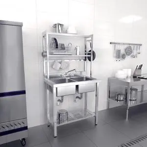 67" 2-Compartment Commercial Sink with Shelves Over & Drying Rack Underneath, 304 Stainless Steel Sink Double Basin with Drain for Restaurant, Freestanding Utility Sink for Laundry Room, Garage 67" 2-Compartment Commercial Sink with Shelves Over & Drying Rack Underneath, 304 Stainless Steel Sink Double Basin with Drain for Restaurant, Freestanding Utility Sink for Laundry Room, Garage