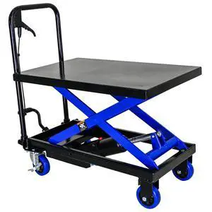 Hydraulic Lift Trolley, Hydraulic Lift Table Cart with 4 Wheels, Elevating Hydraulic Cart, 500 LBS Capacity, for Material Handling and Transportation, Black and Blue Hydraulic Lift Trolley, Hydraulic Lift Table Cart with 4 Wheels, Elevating Hydraulic Cart, 500 LBS Capacity, for Material Handling and Transportation, Black and Blue