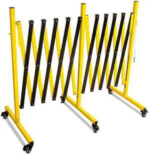 Industrial Expandable Metal Barricade 17 Feet, Yellow and Black Mobile Safety Barrier Gate, Retractable Traffic Fence with Casters, Folding Expandable Barricade for Road Construction, Garage Industrial Expandable Metal Barricade 17 Feet, Yellow and Black Mobile Safety Barrier Gate, Retractable Traffic Fence with Casters, Folding Expandable Barricade for Road Construction, Garage