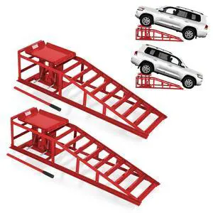 Hydraulic Car Ramps 2-Pack, 11000 LBS Low Profile Portable Car Lift Ramp for Oil Change & Garage Repair, Heavy Duty Steel Ramps for Trucks/Low Cars (Red) (red, 5 T) Hydraulic Car Ramps 2-Pack, 11000 LBS Low Profile Portable Car Lift Ramp for Oil Change & Garage Repair, Heavy Duty Steel Ramps for Trucks/Low Cars (Red) (red, 5 T)