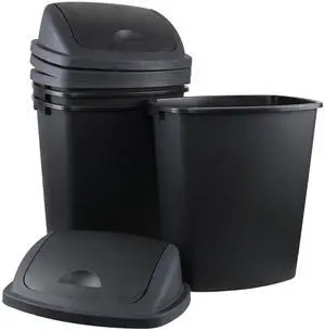 18 Gallon /70 L Swing Lid Large Garbage Bins, 4-Pack, Commercial Grade Plastic Trash Cans for Restaurants, Garages, Conference Rooms, Indoor Household and Commercial Use, Black 18 Gallon /70 L Swing Lid Large Garbage Bins, 4-Pack, Commercial Grade Plastic Trash Cans for Restaurants, Garages, Conference Rooms, Indoor Household and Commercial Use, Black