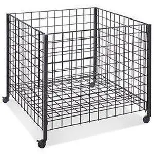 Rolling 36" x 36" x 30"H Grid Dump Bin Display Merchandiser with Adjustable Bottom and Casters, Black Rolling 36" x 36" x 30"H Grid Dump Bin Display Merchandiser with Adjustable Bottom and Casters, Black