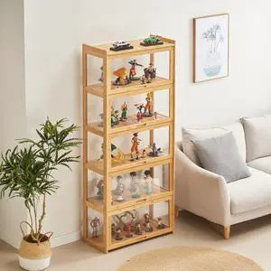 5-Tier Display Cabinet Bamboo with Acrylic Glass Door Curio Display Case for Collectibles Toy Organizers Rack & Display Shelf Kids Bookshelf for Home, Office, Playroom, Living Room(Nature) 5-Tier Display Cabinet Bamboo with Acrylic Glass Door Curio Display Case for Collectibles Toy Organizers Rack & Display Shelf Kids Bookshelf for Home, Office, Playroom, Living Room(Nature)
