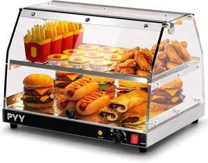 Commercial Food Warmer Display, 2-Tier Electric Countertop Food Warmer with LED Lighting Adjustable Glass Door, Pastry Display Case for Restaurant Black Commercial Food Warmer Display, 2-Tier Electric Countertop Food Warmer with LED Lighting Adjustable Glass Door, Pastry Display Case for Restaurant Black