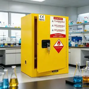 Flammable Safety Cabinet, 35 Gallon Fire-Resistant Storage Cabinet 18 x 23 x 35, Yellow Steel Chemical Storage Cabinet with Manual-Close Door and Lock for Garage, Workshop, Lab (35 Callon) Flammable Safety Cabinet, 35 Gallon Fire-Resistant Storage Cabinet 18 x 23 x 35, Yellow Steel Chemical Storage Cabinet with Manual-Close Door and Lock for Garage, Workshop, Lab (35 Callon)