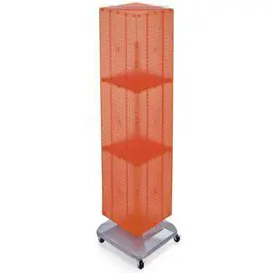 701465-ORG FOUR-SIDED PEGBOARD TOWER FLOOR DISPLAY ON REVOLVING WHEELED BASE. PANEL SIZE: 14"W X 60"H, Orange 701465-ORG FOUR-SIDED PEGBOARD TOWER FLOOR DISPLAY ON REVOLVING WHEELED BASE. PANEL SIZE: 14"W X 60"H, Orange