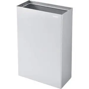 Stainless Steel Wall Mounted Receptacle with Satin Finish, 11 Gallon Capacity, 15-1/4"W x 7-1/2"D x 24-1/4"H, Surface Mount, For Indoor Use Stainless Steel Wall Mounted Receptacle with Satin Finish, 11 Gallon Capacity, 15-1/4"W x 7-1/2"D x 24-1/4"H, Surface Mount, For Indoor Use