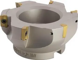 4" 90° Indexable Face (Shell) Mill, for Square Shoulder Milling, 1 1/4" Arbor Hole Diameter, 6 Flute, with 6 pcs APKT1604 Carbide Inserts 4" 90° Indexable Face (Shell) Mill, for Square Shoulder Milling, 1 1/4" Arbor Hole Diameter, 6 Flute, with 6 pcs APKT1604 Carbide Inserts