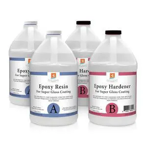Epoxy Resin 4 Gallon Kit | 1:1 Crystal Clear Resin and Hardener for Super Gloss Coating | for Bars, Tabletop, Art, Jewelry, Casting Molds | Safe for Use on Wood, Metal, Stone, Plastic, Marine Sealer Epoxy Resin 4 Gallon Kit | 1:1 Crystal Clear Resin and Hardener for Super Gloss Coating | for Bars, Tabletop, Art, Jewelry, Casting Molds | Safe for Use on Wood, Metal, Stone, Plastic, Marine Sealer