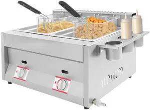 Commercial Countertop Gas Fryer, Professional Deep Fryer Kits 6Lx2 Stainless Steel Dual Tank Deep Fryer LPG Kitchen Frying Machine with 2 Basket for Kitchen Restaurant Home Use (US Stock) Commercial Countertop Gas Fryer, Professional Deep Fryer Kits 6Lx2 Stainless Steel Dual Tank Deep Fryer LPG Kitchen Frying Machine with 2 Basket for Kitchen Restaurant Home Use (US Stock)